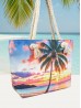 Canvas Palm Tree Print Shoulder Tote